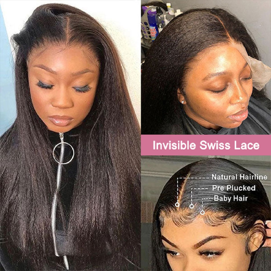 Thumbnail: 40" Kinky Straight 360 Lace Wig – Transparent Swiss Brazilian Remy Human Hair