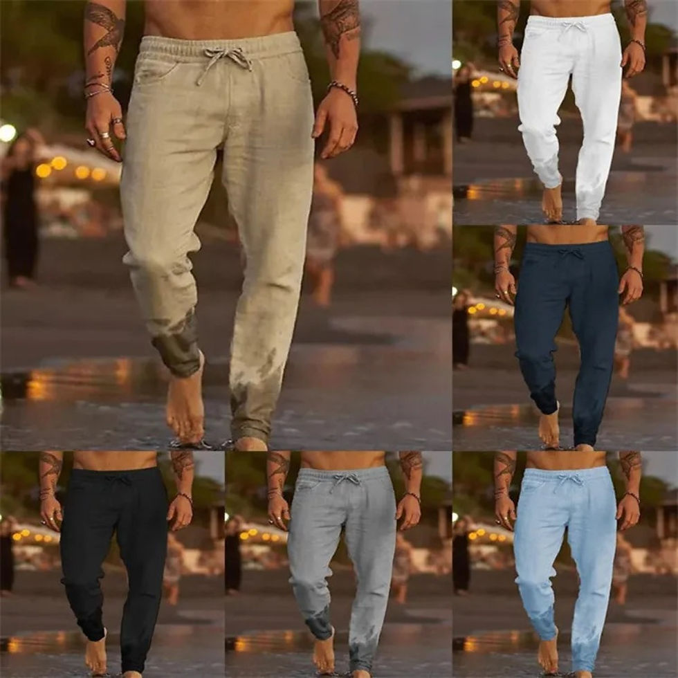Thumbnail: Men’s Cotton Linen Beach Joggers – Casual Straight Pants with Elastic Waist