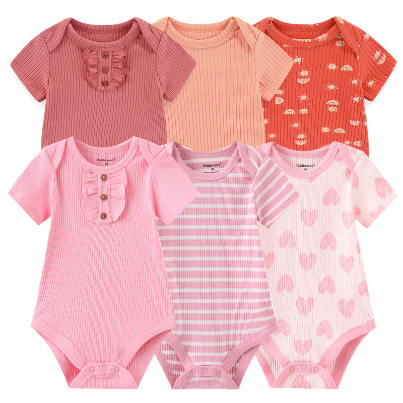 Thumbnail: 6-Piece Unisex Baby Clothing Set – Cotton Short Sleeve All-Season Wear