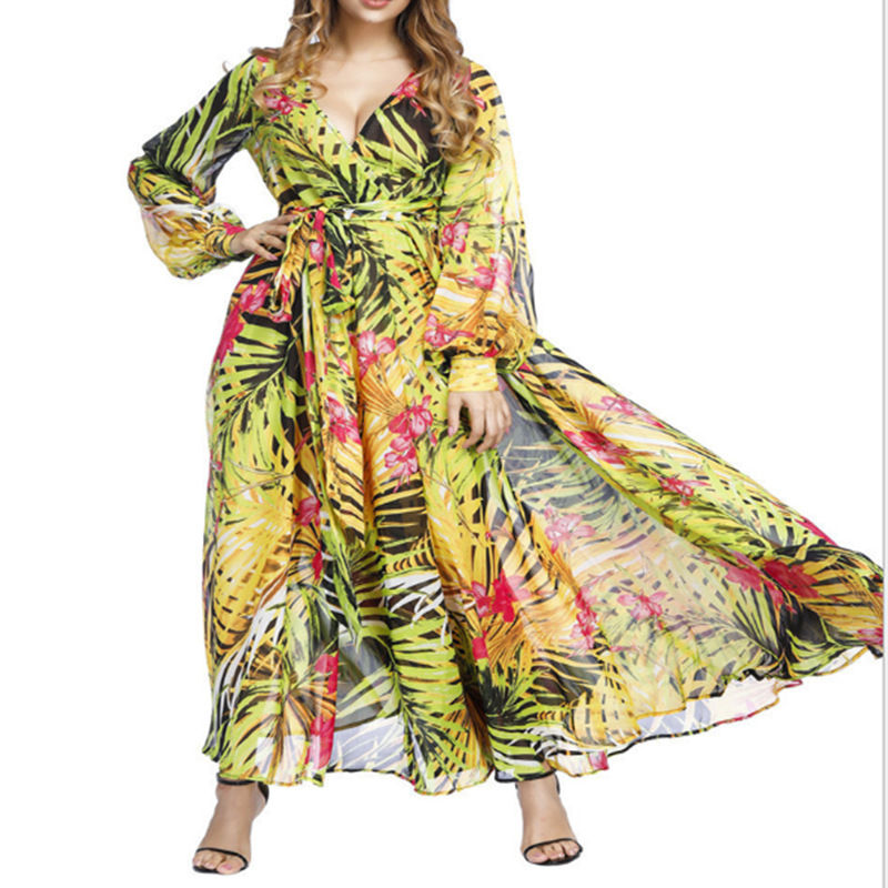 Thumbnail: Chiffon Ruffle Maxi Dress Boho Beach Elegant Style