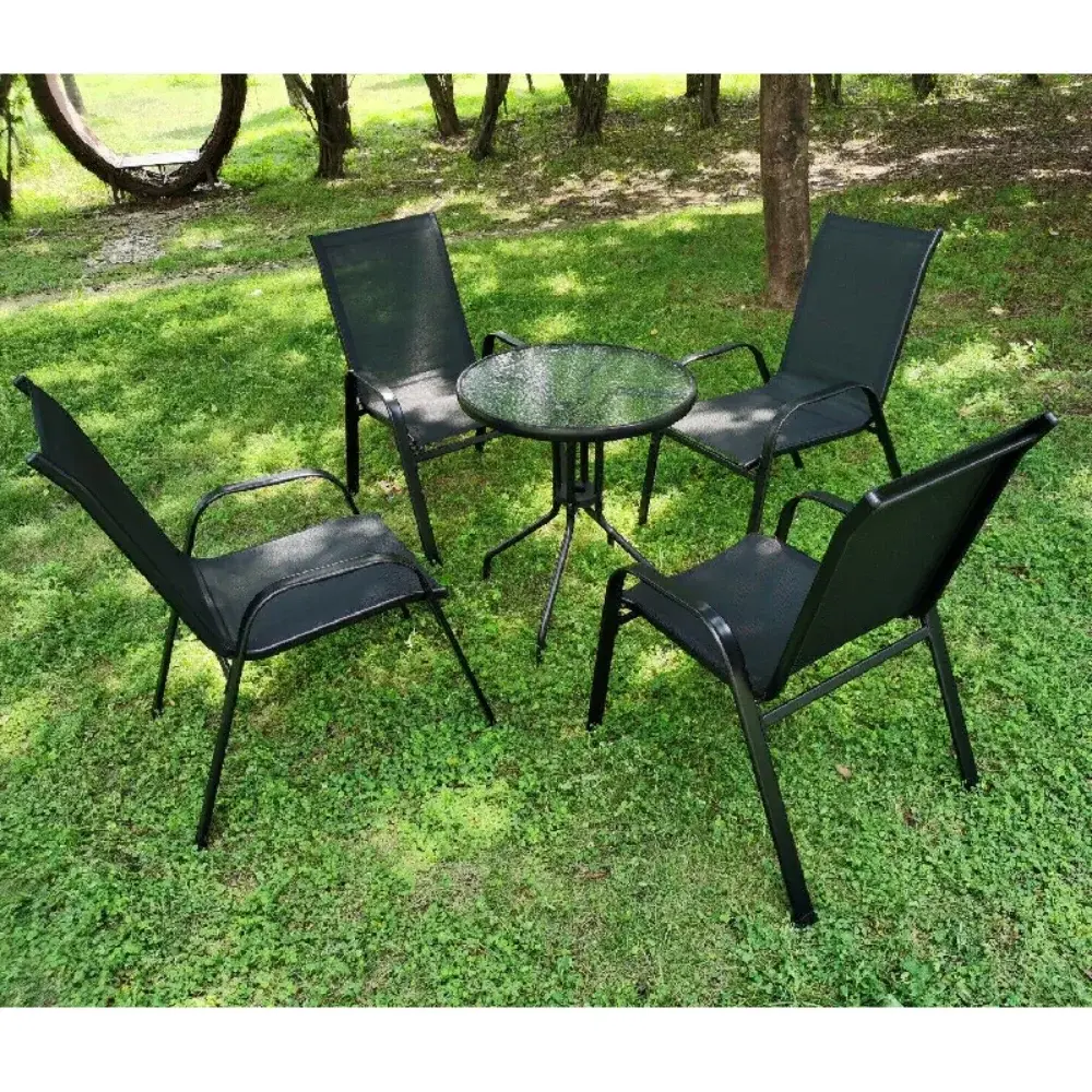4-Piece Stackable Outdoor Dining Chairs – Metal Frame with Textilene Fabric