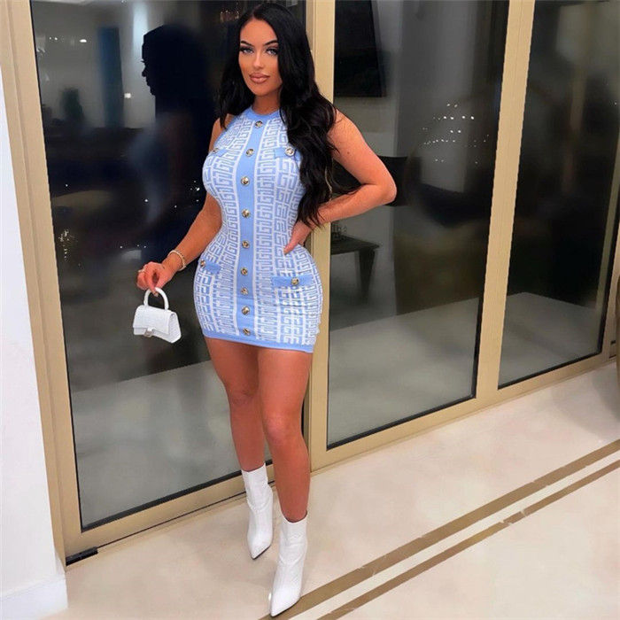 Thumbnail: Plaid Knit Sleeveless Bodycon Summer Dress for Women