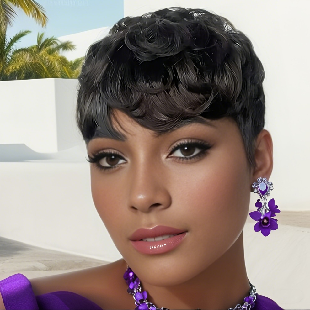 Short Curly Pixie Cut Human Hair Wig – 6 Inch, 180% Density