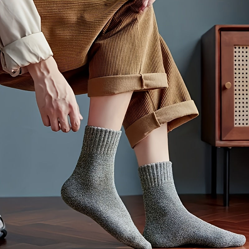 Thumbnail: Men’s Thermal Winter Crew Socks – 5 Pairs Thick Striped Mid-Calf Dress Style