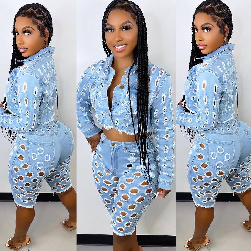Thumbnail: Women's Ripped Denim Shorts Set – Two Piece Casual Outfit  ​​​​​​​