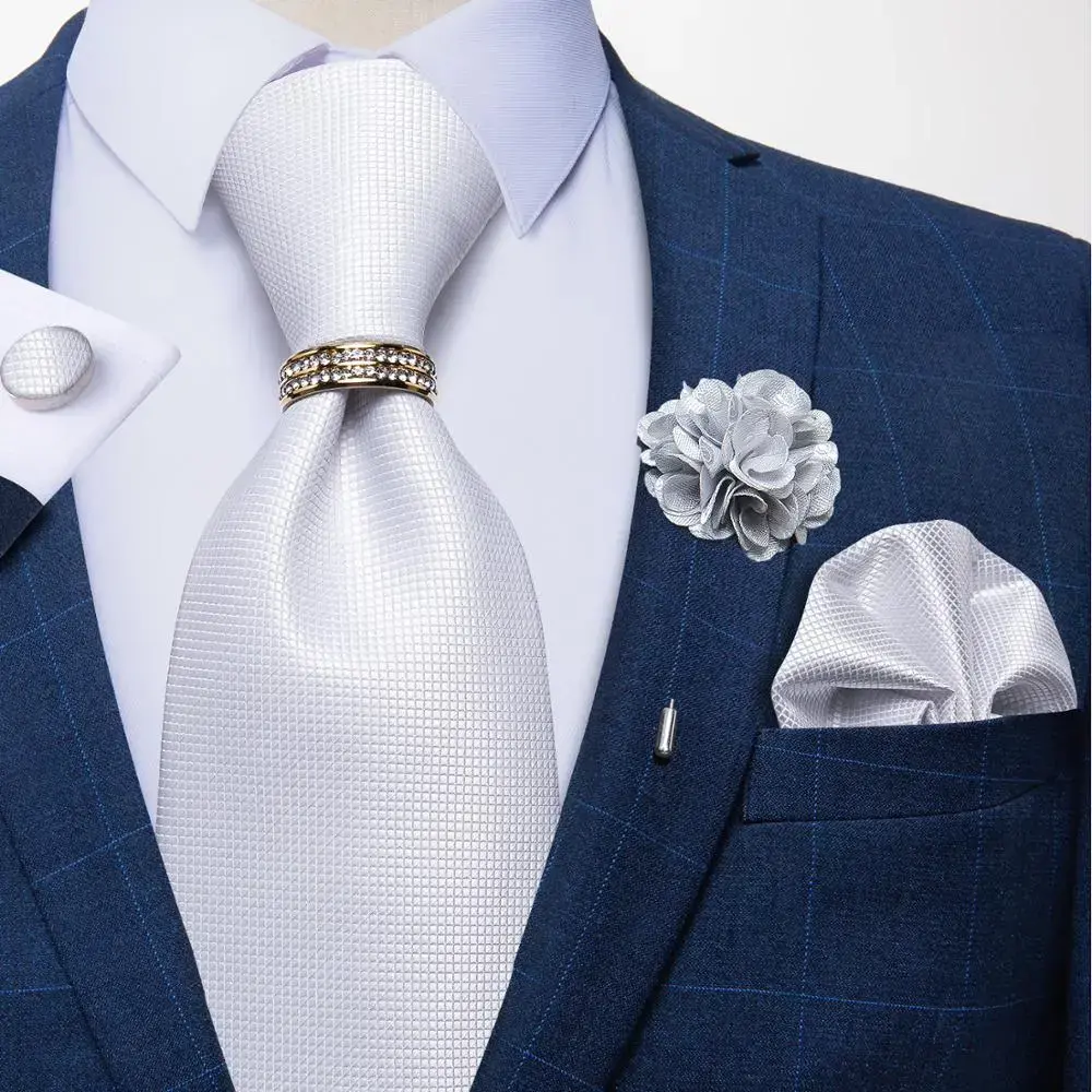 8cm Men Tie White Solid Necktie Men's Formal Wedding Party Ties Cufflinks Hanky