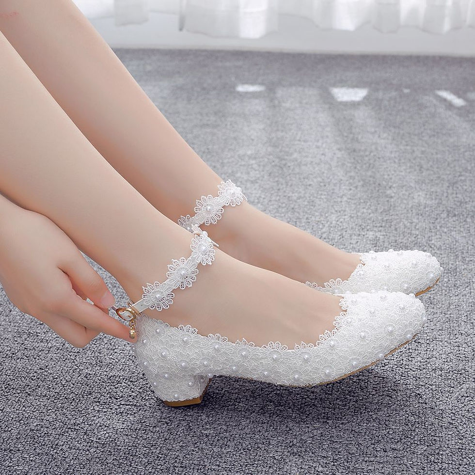 Thumbnail: Fashion Wedding Shoes for Women with Lace Flower Pearl Detail for Banquet Wear