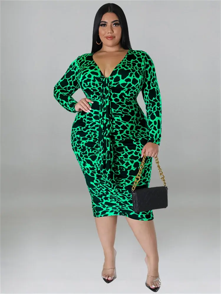 Thumbnail: Plus Size Long Sleeve Bodycon Maxi Party Dress