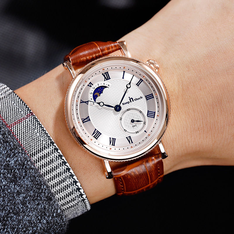 Thumbnail: Luxury Quartz Leather Watch with Moon Phase