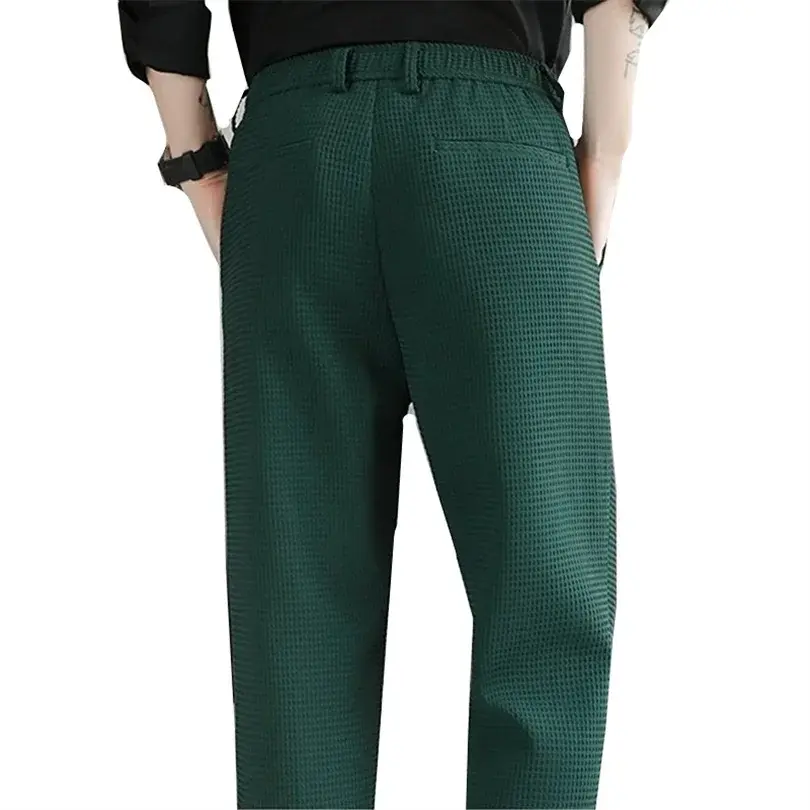 Thumbnail: Men's Green Slim Suit Pants – Korean Style Office Trousers