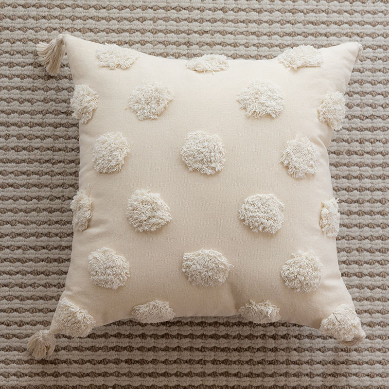 Thumbnail: Bohemian White Tufted Fringe Pillow Cover 45x45cm