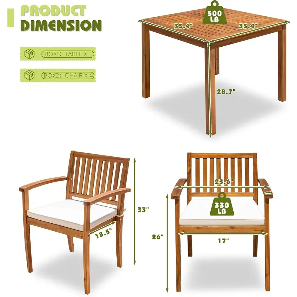 Thumbnail: 5-Piece Outdoor Dining Set – Acacia Wood Patio Table with Cushioned Chairs