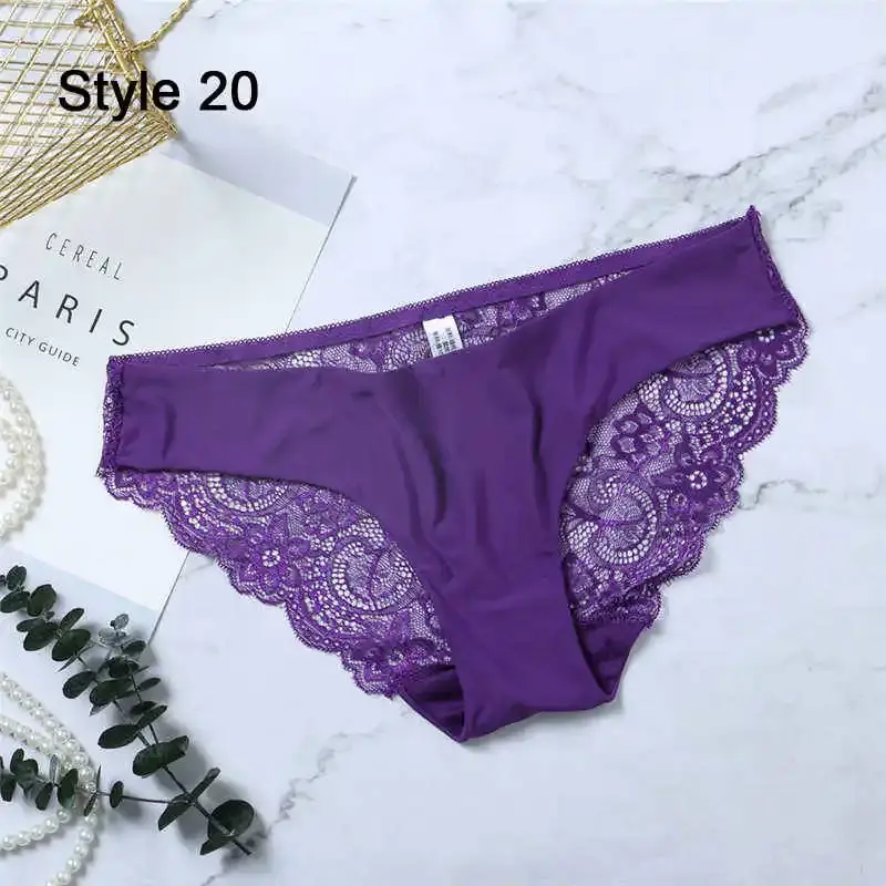 Thumbnail: Women’s Seamless Cotton Lace Briefs Breathable Sexy Panties
