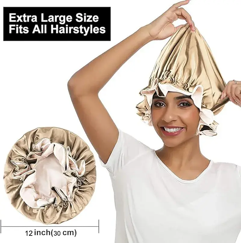 Thumbnail: Reversible Satin Sleep Bonnet for Women – Double Layer Adjustable Cap