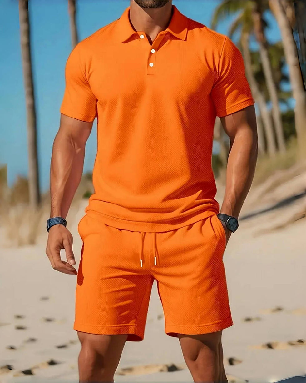 Thumbnail: Men's Business Casual Beach Sports Two-Piece Set Drawstring Shorts