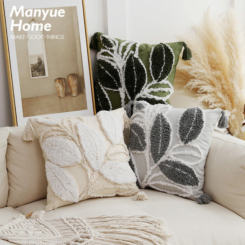 Thumbnail: Moroccan Embroidered Floral Pillow Cover – Leaf Design for Sofa & Living Room