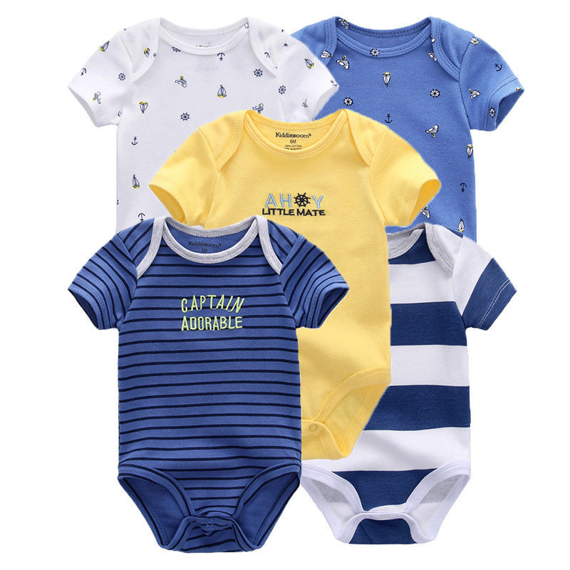 Thumbnail: 5-Piece Cartoon Print Baby Outfit – Unisex Cotton Set for All Seasons