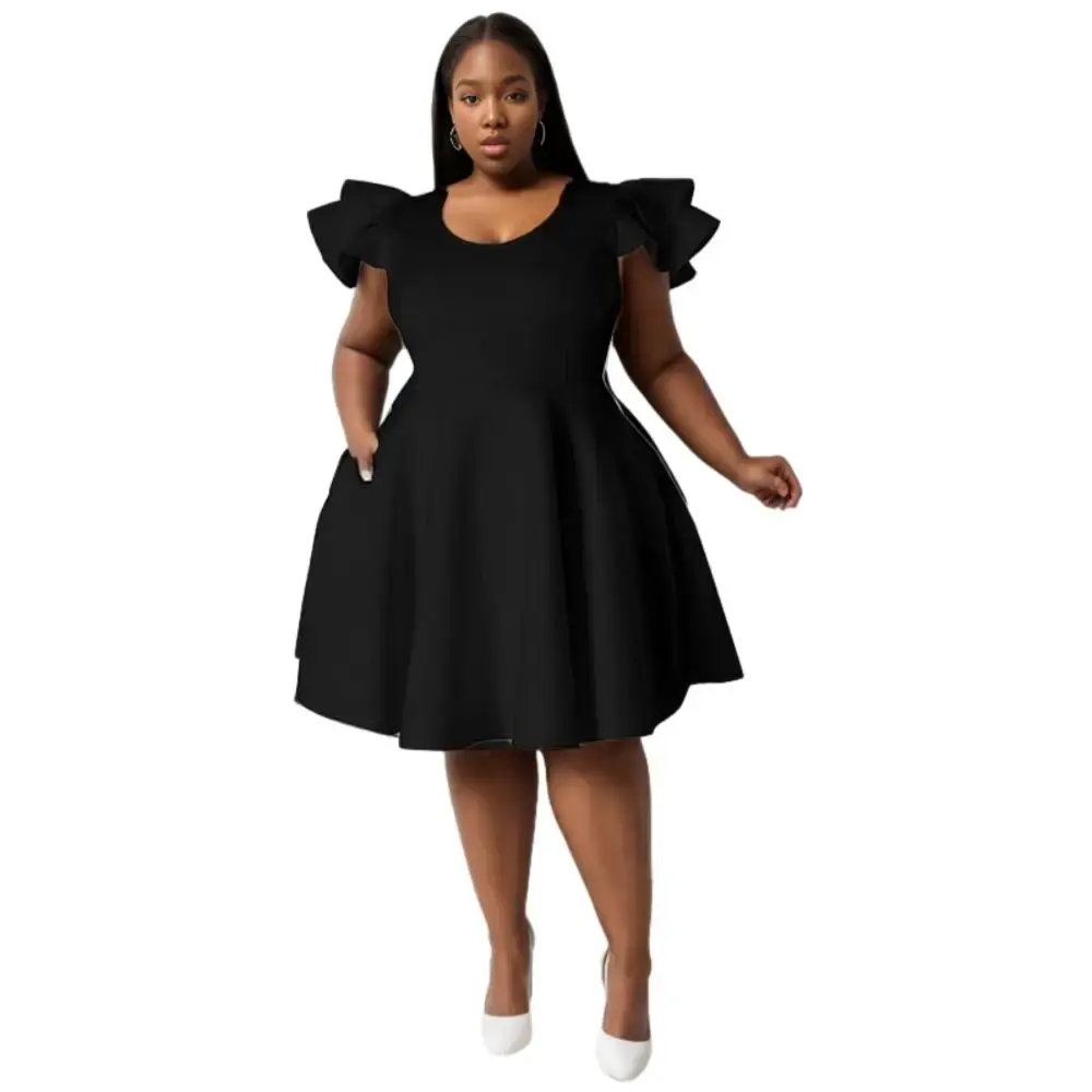 Elegant Ruffle Sleeve Plus Size Women Wedding Guest Party Dress