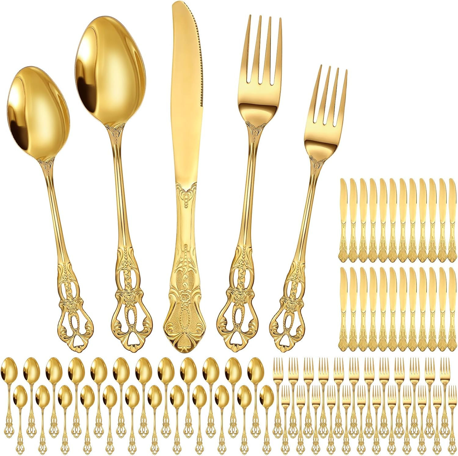 120-Piece Retro Royal Silverware Set – Stainless Steel Flatware