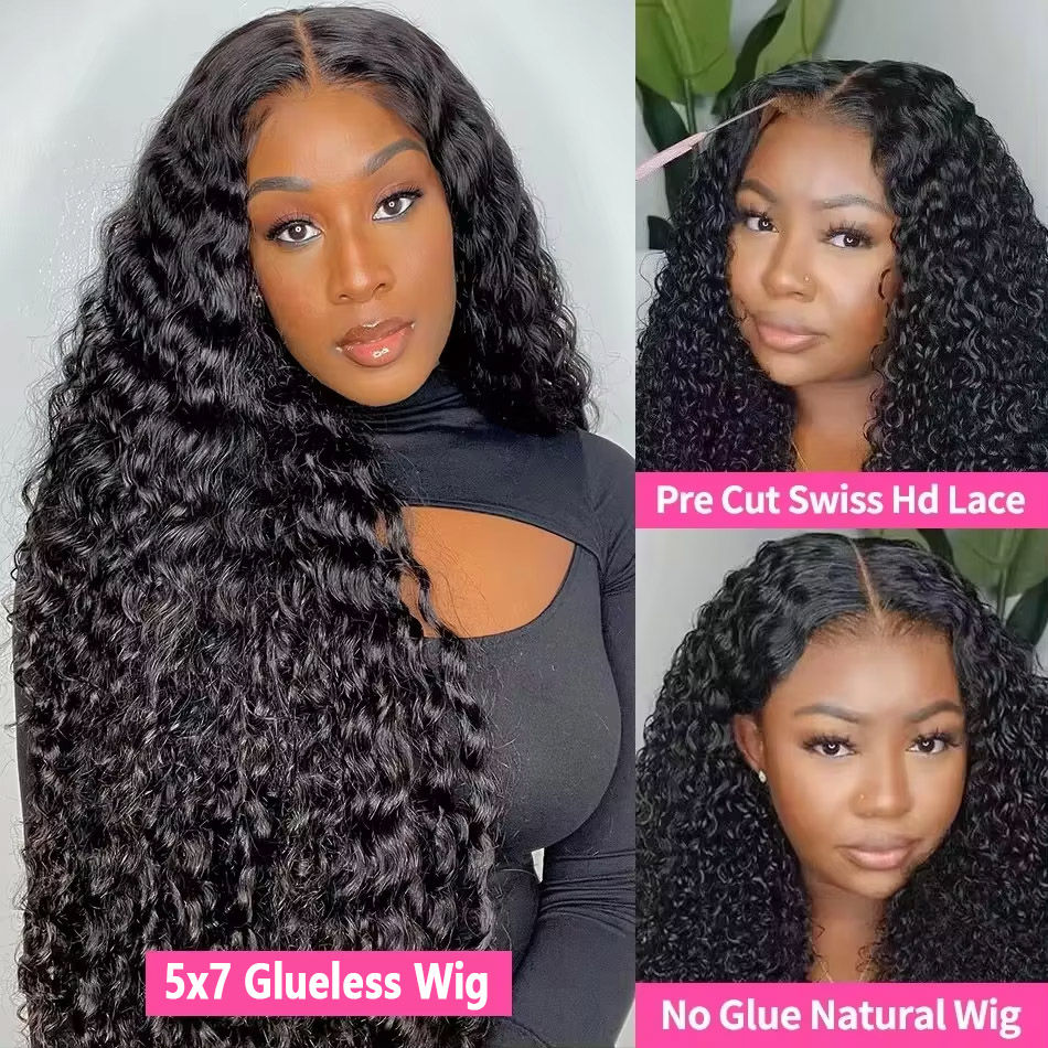Thumbnail: Glueless Deep Wave Curly Wig – 13x4/13x6 Transparent Lace Front Human Hair