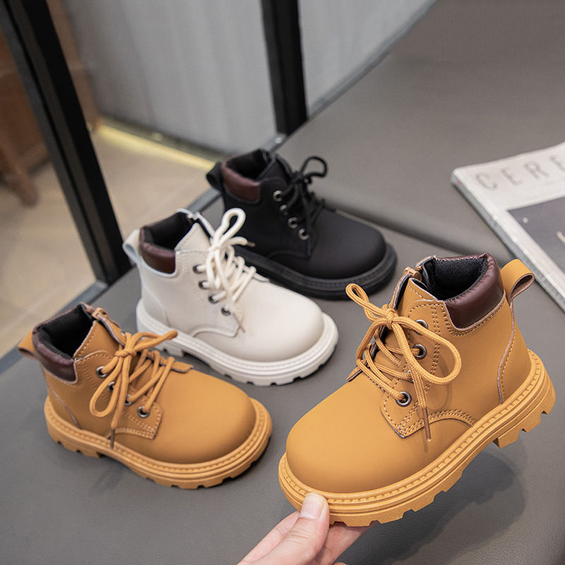 Thumbnail: Kids Retro PU Leather Boots with Tie Rope for Autumn