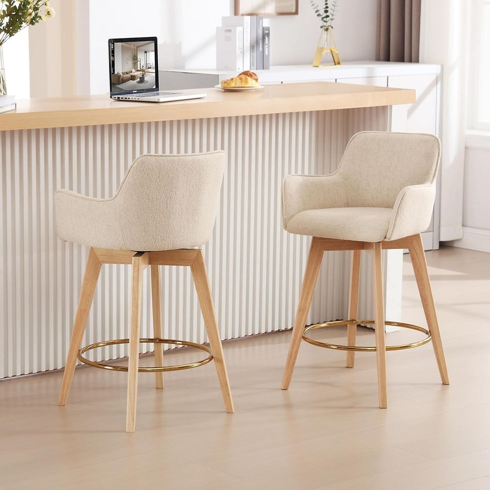 Thumbnail: Modern 26 Inch Swivel Bar Stools Set of 2 with Linen Upholstery and Solid Wood