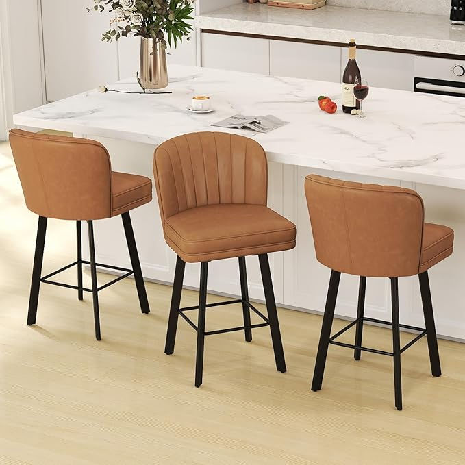 Thumbnail: Set of 3 Swivel Counter Height Bar Stools–26" Modern Design with Back & Footrest