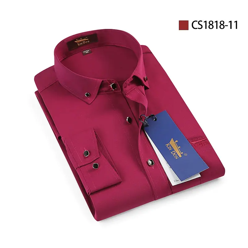 Thumbnail: Men's Orange-Red Long Sleeve Shirt – Slim Fit Business Wedding Fashion