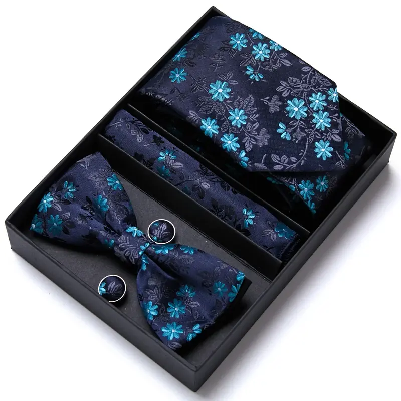 Dot Blue Necktie Pocket Square Cufflink Gift Set Formal Business Men
