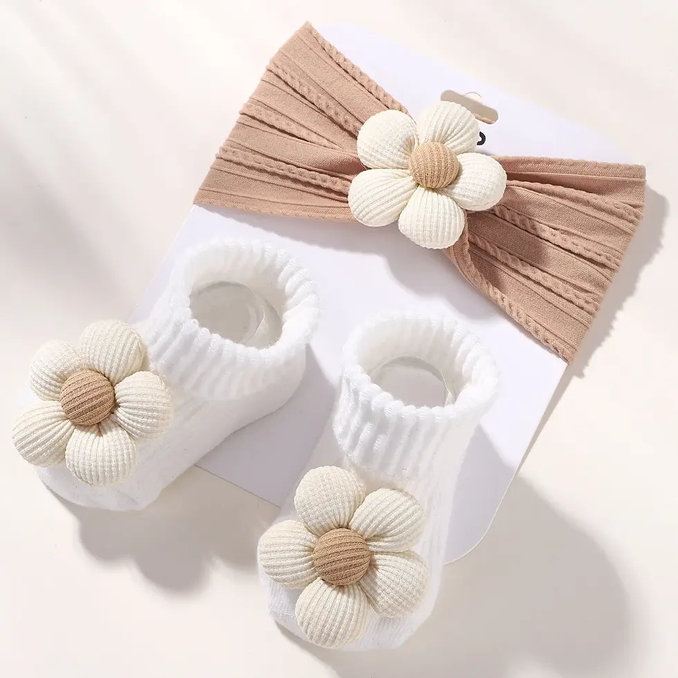 Thumbnail: 2pcs Baby Girl Headband & Socks Set – Flower Bow Design Soft Cotton Accessories