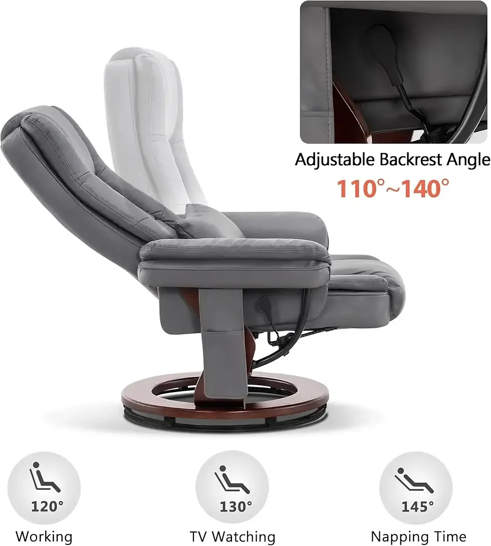 Thumbnail: Grey Faux Leather Recliner with Ottoman – Swivel Accent Chair with Massage