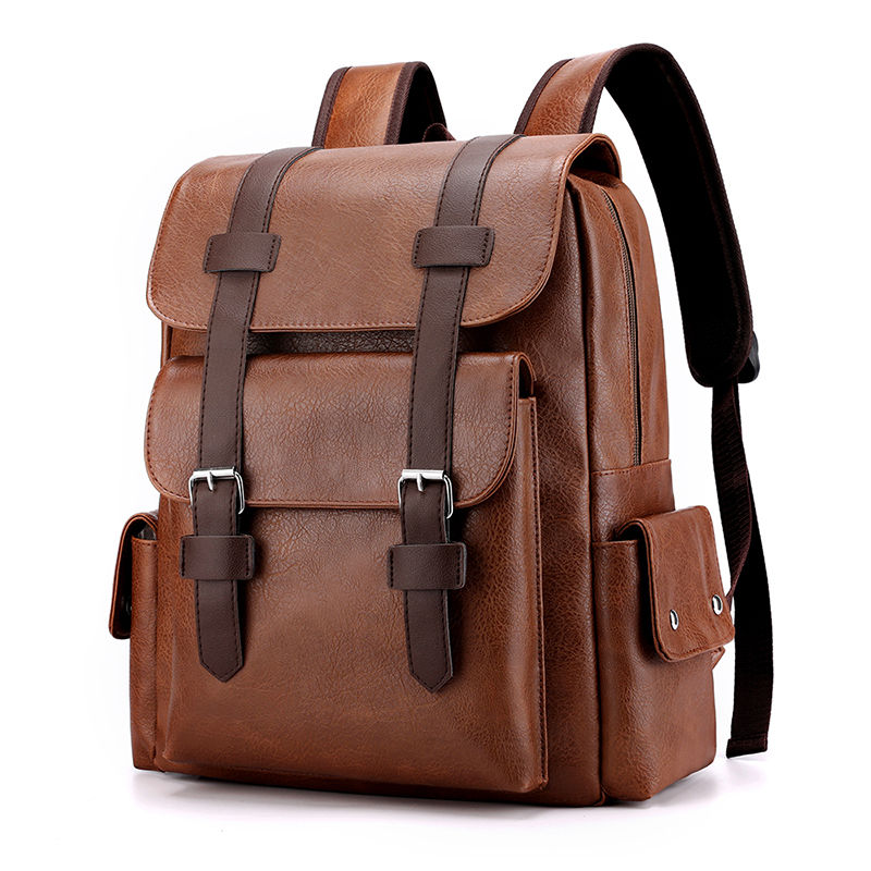 Thumbnail: Men’s Large PU Leather Laptop Backpack Casual Travel Bag