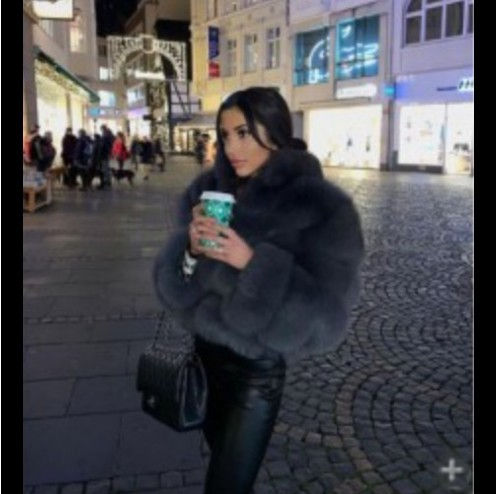Thumbnail: Women’s Short Faux Fox Fur Coat with V‑Neck and Covered Button