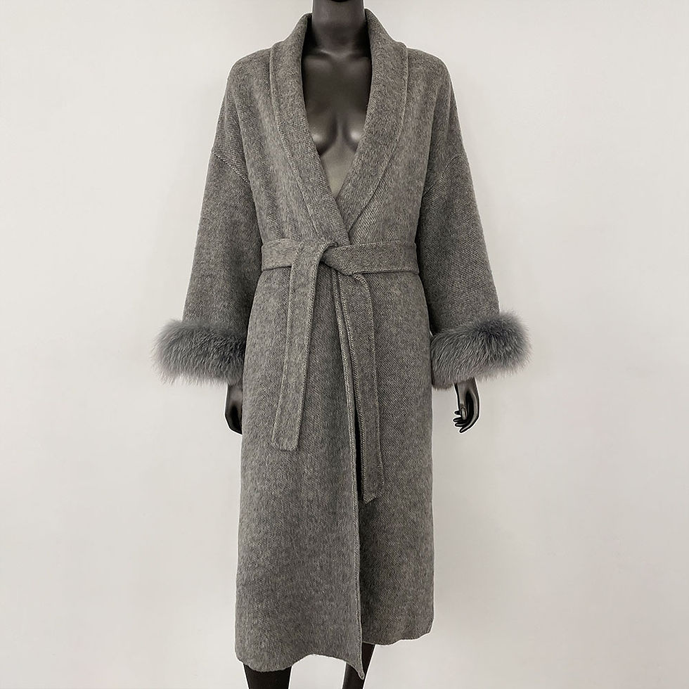 Thumbnail: Womens Real Wool Fur Coat With Removable Belt And Double Sided Design