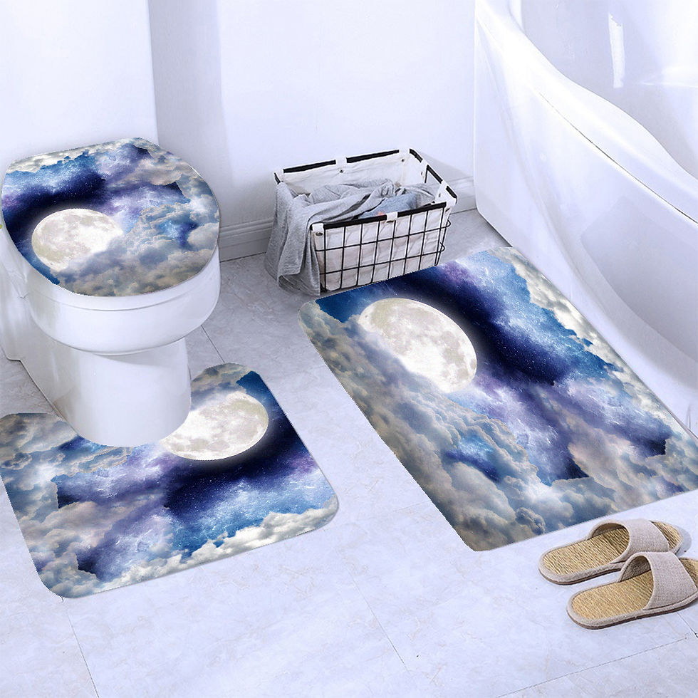 Thumbnail: Moonlight Sea Starry Sky Shower Curtain Set – Bath Rug & Mats