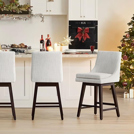 Thumbnail: Bar Stools Set of 2 – Counter Height Swivel, Certified Modern Upholstered Design