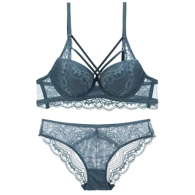 Thumbnail: Classic Black Lace Push-Up Bra and Panty Underwear Set
