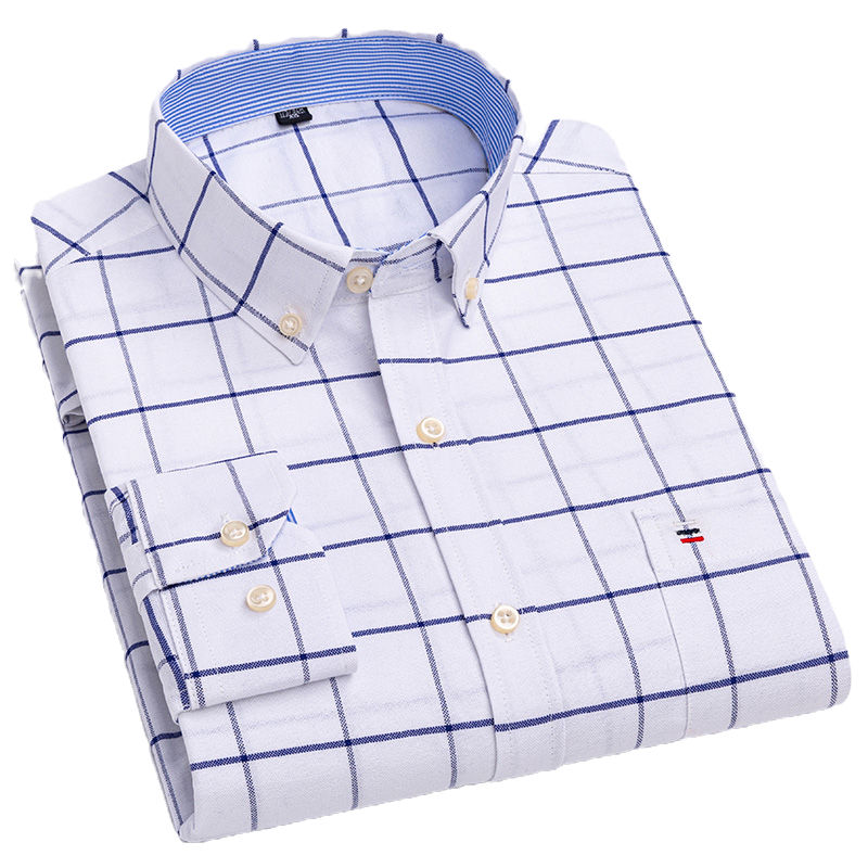 Thumbnail: Cotton Oxford Men’s Long Sleeve Plaid Dress Shirt – Regular Fit, Smart Casual