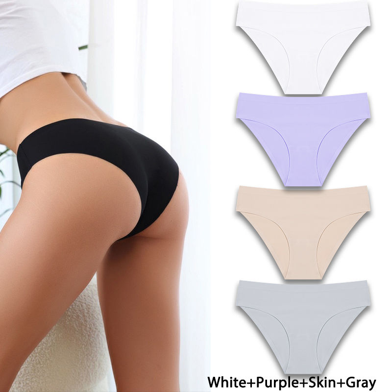 Thumbnail: Women’s 4PCS Seamless Ice Silk Panties Set Low-Waist Brief Underwear