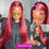 Thumbnail: Burgundy Straight Human Hair Wig with 13x6 & 13x4 HD Lace Front