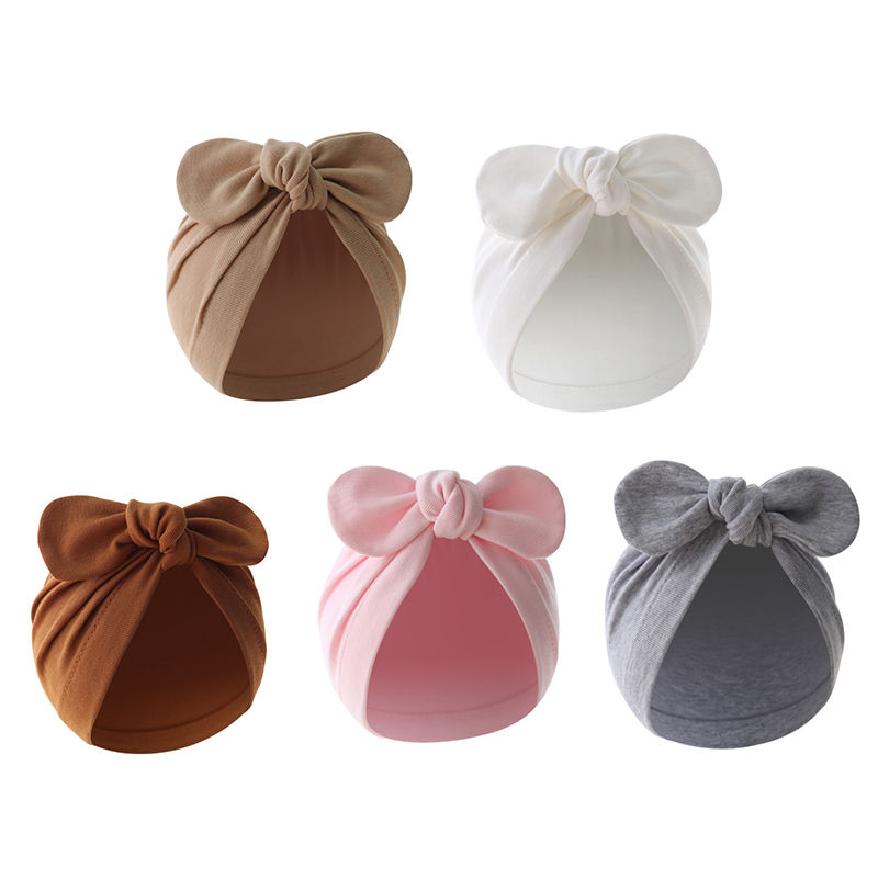 Thumbnail: Solid Color Baby Turban Cap – Cotton Elastic Headwrap Beanie (0–3Y)