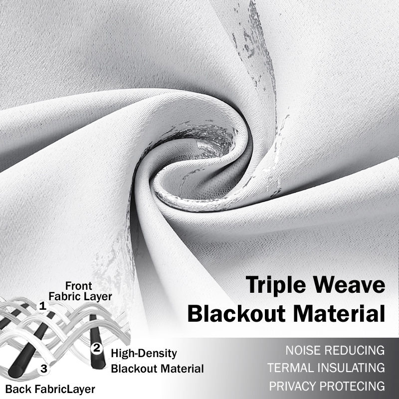 Thumbnail: Gold & Silver Printed Blackout Curtain – High Shading Window Drapes