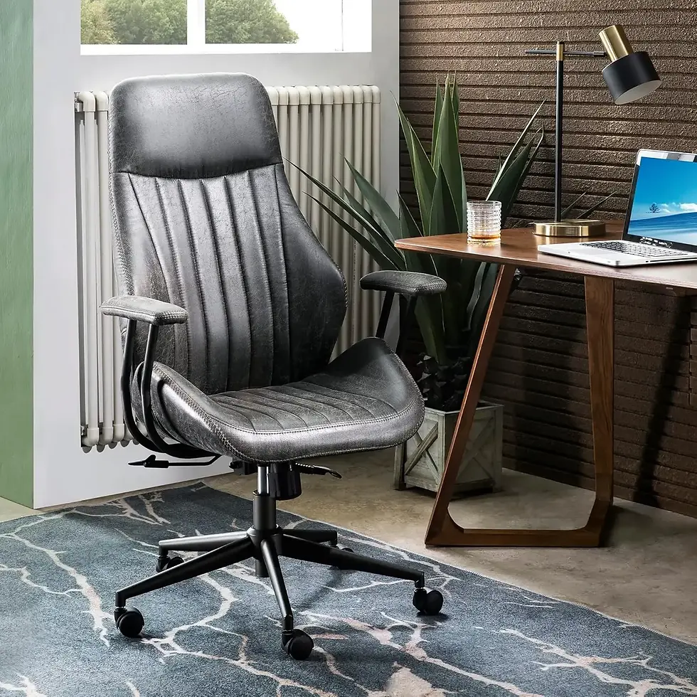Thumbnail: Mid-Century Ergonomic Office Chair – Faux Leather, Lumbar Support, Brown