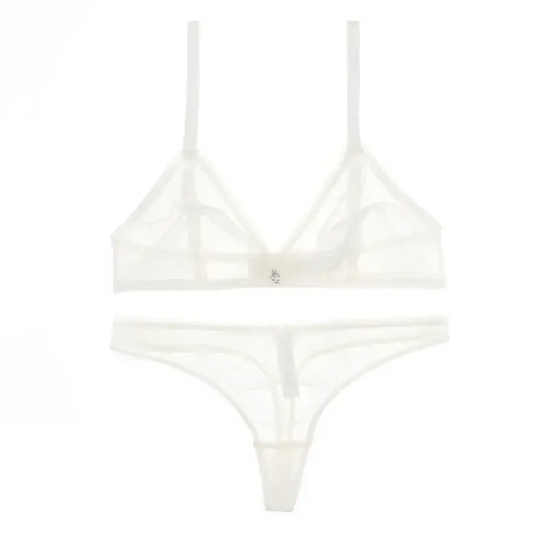 Thumbnail: Women's Wire‑Free White Mesh Bra and Thong 2‑Piece Set