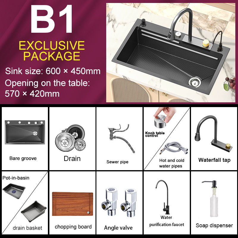 Thumbnail: Yuki Like Stainless Steel Waterfall Kitchen Sink – Extra Large, Above Counter