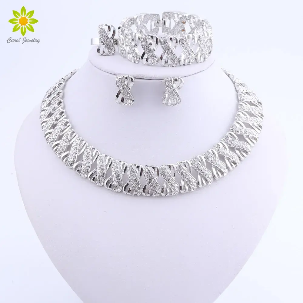 Silver Indian Bridal Jewelry Set – Dubai Necklace, Earrings, Ring & Bracelet