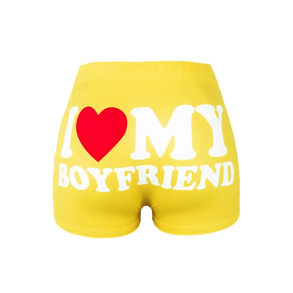 Thumbnail: Booty Shorts for Women with I Love My Boyfriend Print for Gym and Fitness