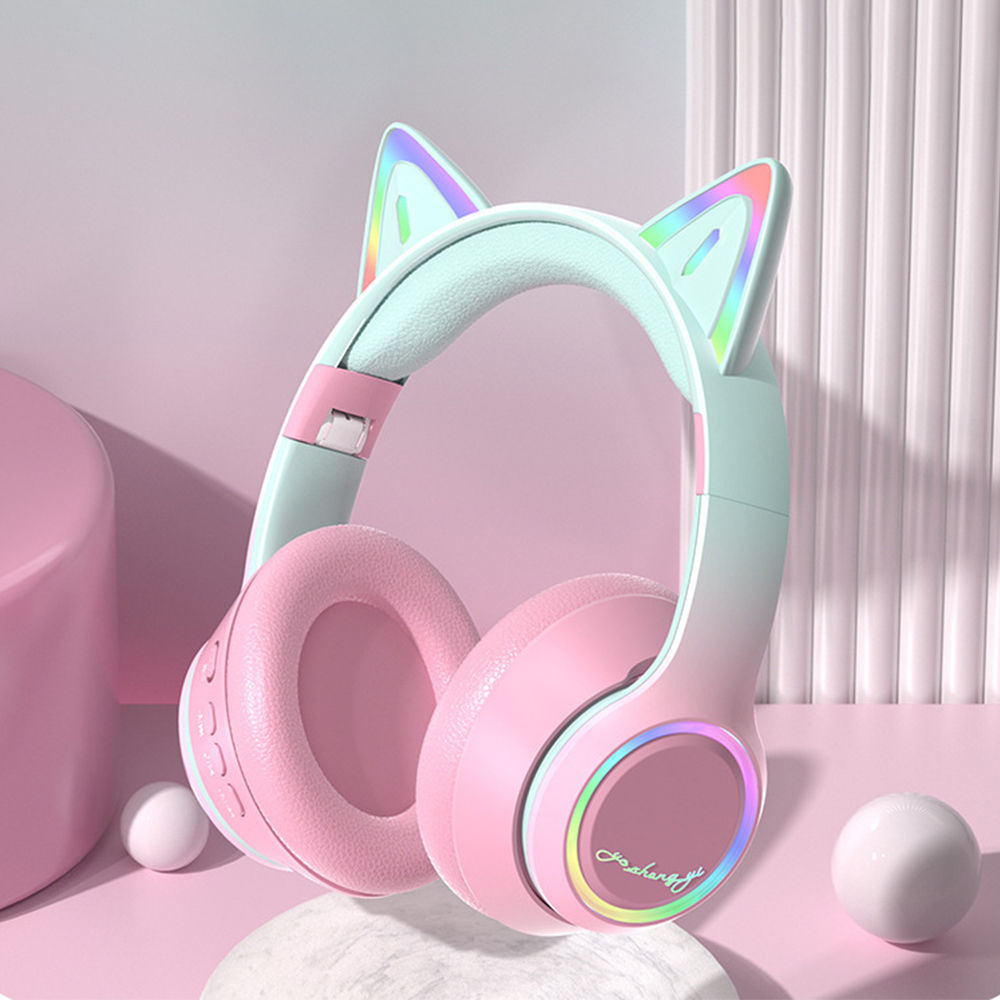 Gradient Cat Ear Wireless Bluetooth Headphones with Microphone