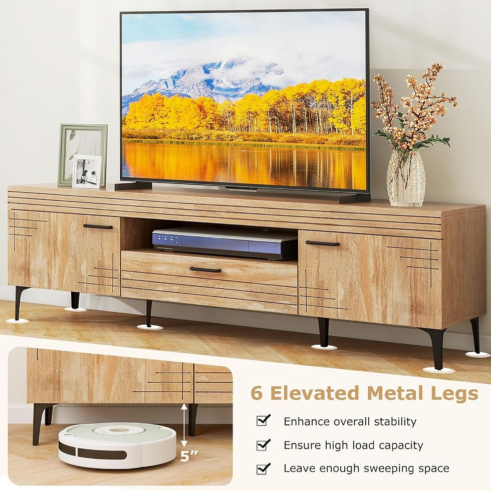 Thumbnail: 65” Mid Century TV Stand – Oak Console with Drawer & Cabinets