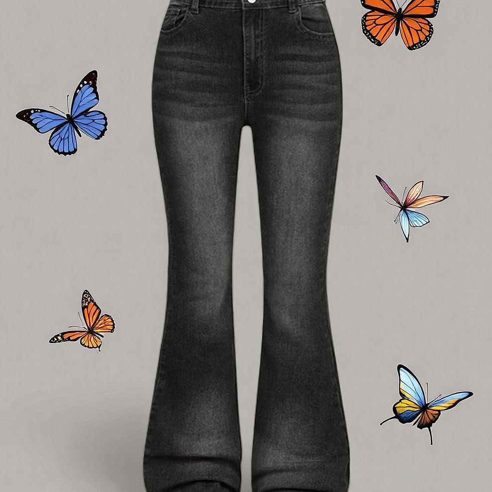 Thumbnail: Girls’ High-Waisted Flare Jeans Retro Bell Bottom Slim Fit